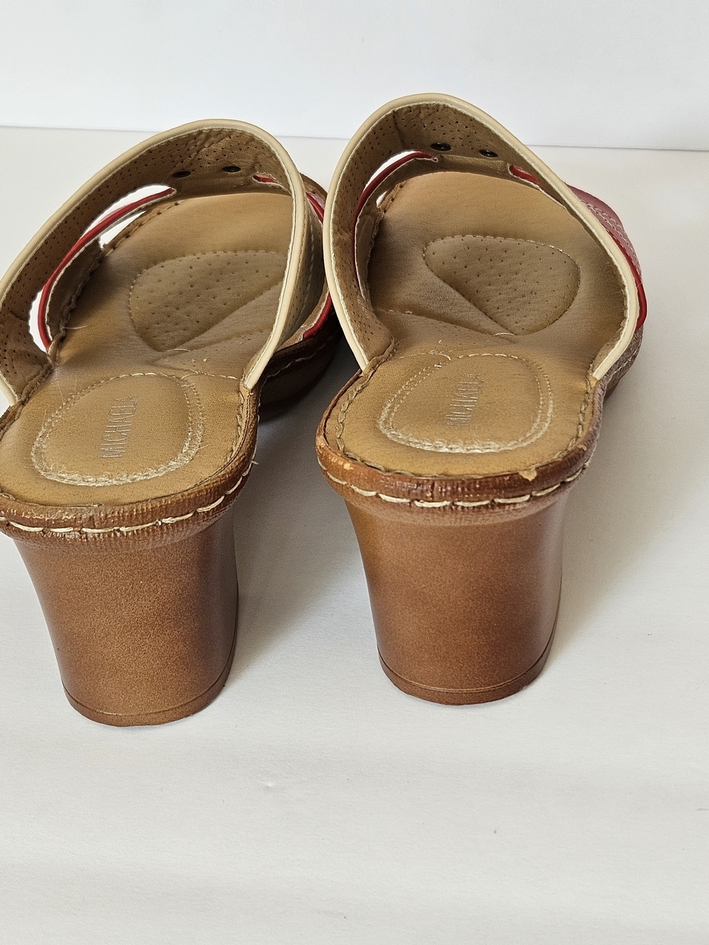 MICHAELA Women's Comfort Wedge Sandals Mules Colorblock Red Cream Size EU 40 - Picture 6 of 13